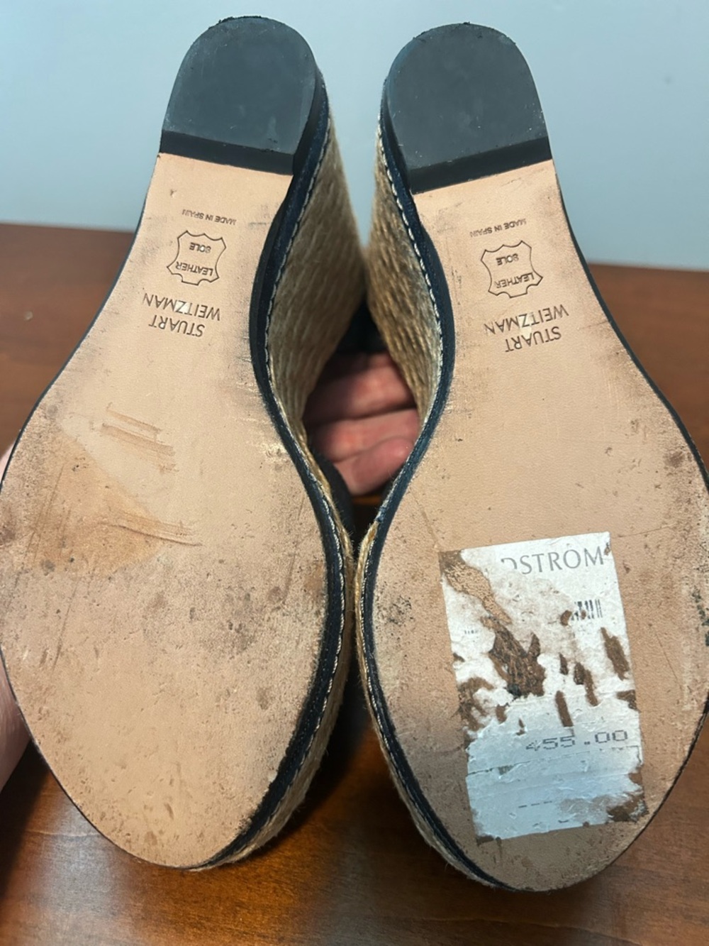 Stuart Weitzman Sohojute Dark Denim Espadrille Ankle-Strap Wedge Sandals - Picture 10 of 15